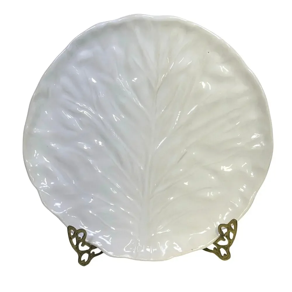 Majolica Portugal White Cabbage 1 Dinner Plate and 2 Salad Plates-Excellent